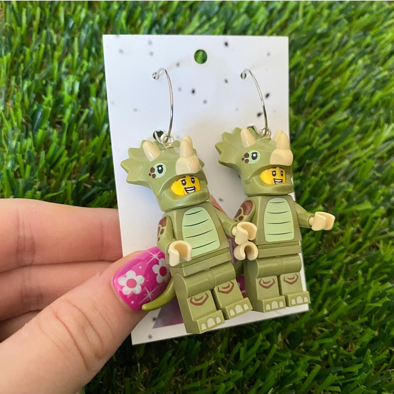 Triceratops Costume Brick Character - Featuring Surgical Stainless Steel Silver Hoops!