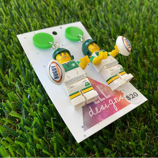 Green Rugby Player Brick Character - Featuring Green Acrylic Tops!