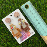 Brick Character Chipmunk Dangle Earrings - Featuring Brown Glitter Tops!