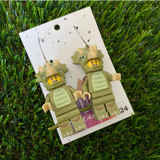 Triceratops Costume Brick Character - Featuring Surgical Stainless Steel Silver Hoops!