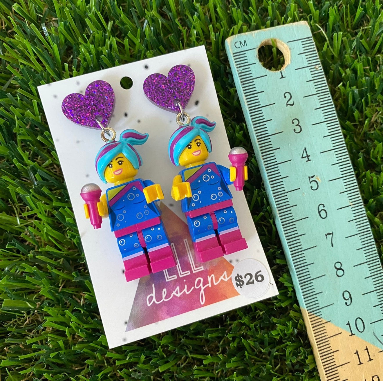 Blue and Purple Popstar Brick Character With Mic - Featuring Purple Glitter Acrylic Tops!