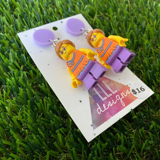 Young Girl Brick Character With Glasses - Featuring Purple Acrylic Tops!