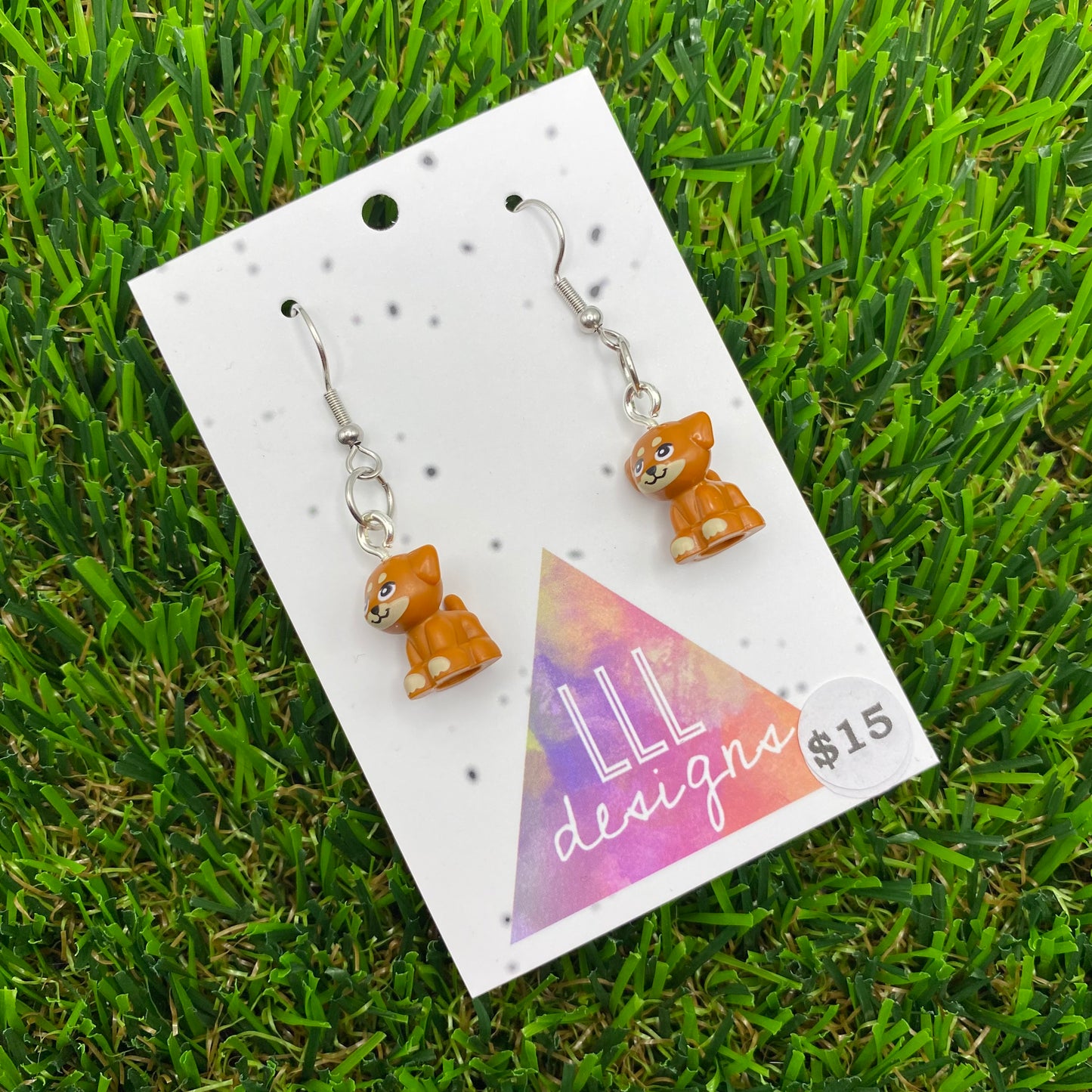 Small Caramel Dog Brick Animal Hook Earrings - Super Lightweight!