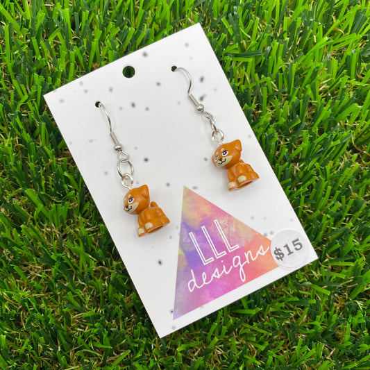 Small Caramel Dog Brick Animal Hook Earrings - Super Lightweight!