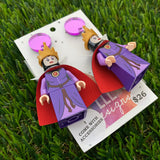 Brick Character Purple Evil Queen Dangle Earrings with Accessories - Featuring Purple Mirror Tops!