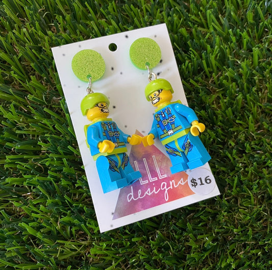 Skydiver Brick Character - Featuring Green Glitter Acrylic Tops!