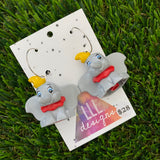 Brick Character Happy Flappy Elephant Dangle Earrings - Featuring Surgical Stainless Steel Silver Hoops!