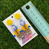 Brick Character Puppet Monster Dangle Earrings - Featuring Yellow Tops!