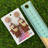 Brick Character Wild Devil Dangle Earrings - Featuring Brown Glitter Tops!