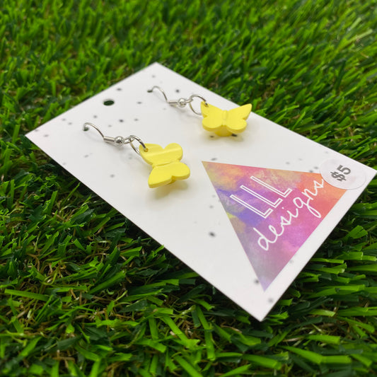 Butterfly Brick Hook Earrings - Lemon Yellow - Super Lightweight!