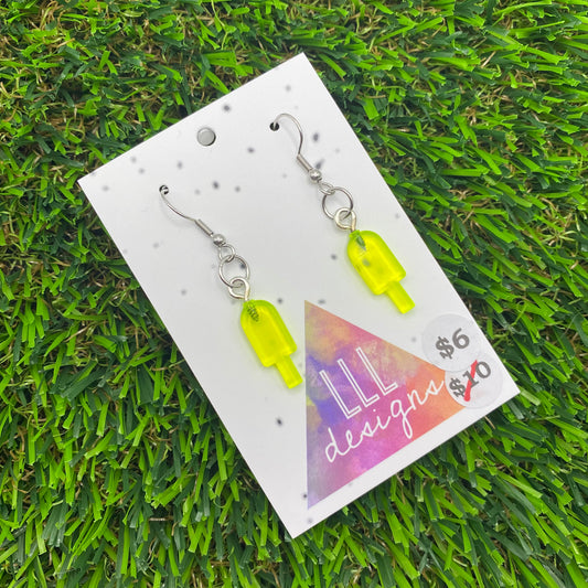 Icy Pole Brick Hook Earrings - Neon Yellow - Super Lightweight!
