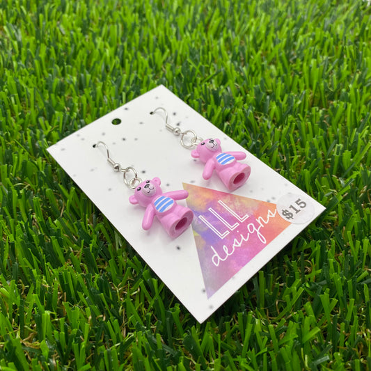 Pink Teddy Bear Brick Animal Hook Earring - Lightweight!