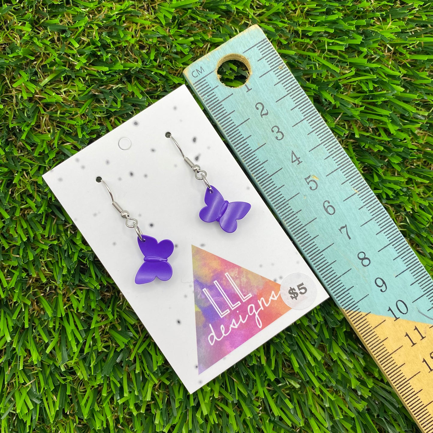 Butterfly Brick Hook Earrings - Purple - Super Lightweight!
