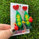 Pea Pod Costumed Brick Character With Apples - Featuring Red Heart Glitter Tops!