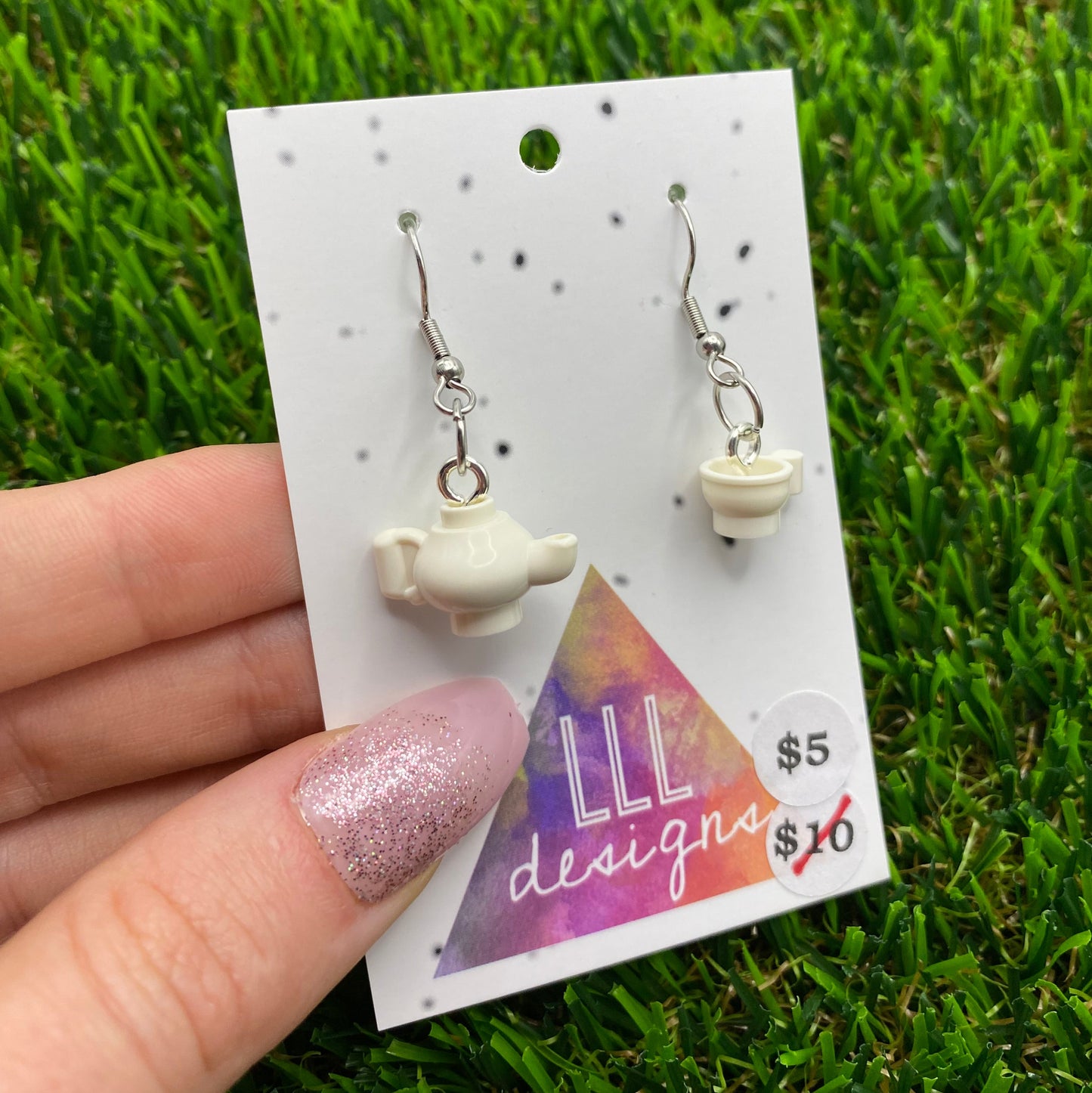 Tea Pot And Tea Cup Brick Hook Earrings Without Saucer - Super Lightweight!
