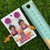 Brick Character Man with Lamp Dangle Earrings - Featuring Purple Tops!