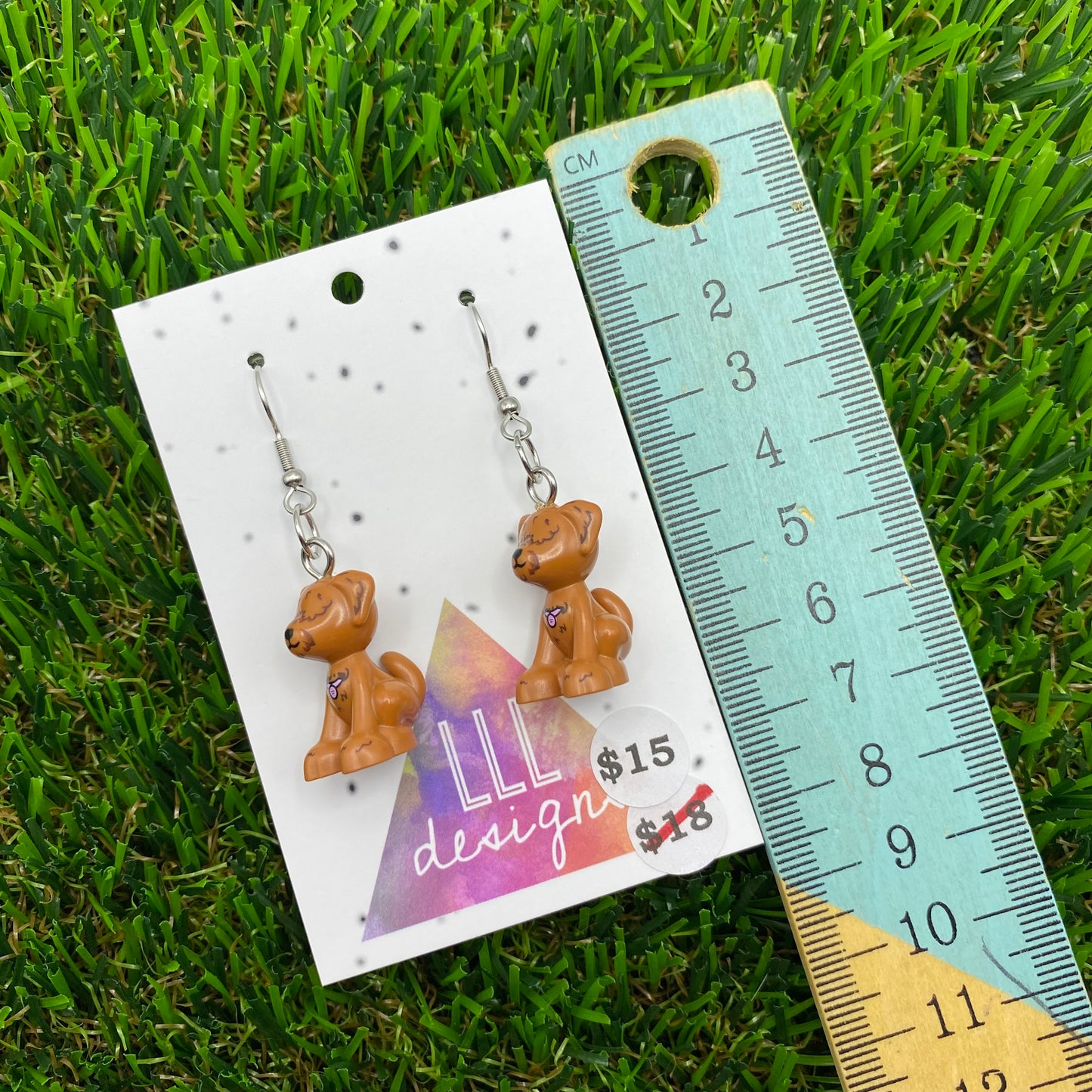 Brown Shaggy Haired Dog Brick Animal Hook Earrings - Lightweight!