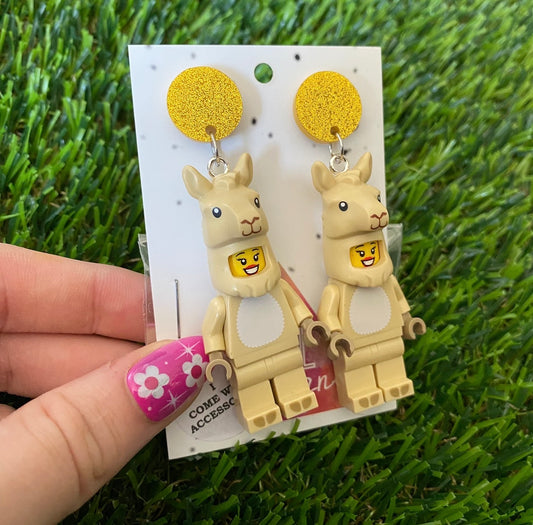 Llama/Alpaca Costume Brick Character With Carrot Accessory - Featuring Yellow Glitter Acrylic Tops!