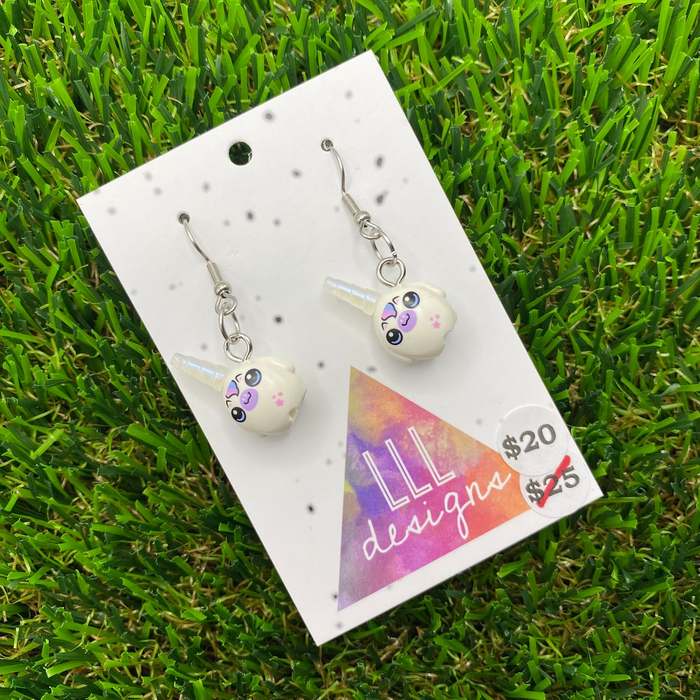 White Plush Unicorn Brick Animal Hook Earrings - Lightweight!