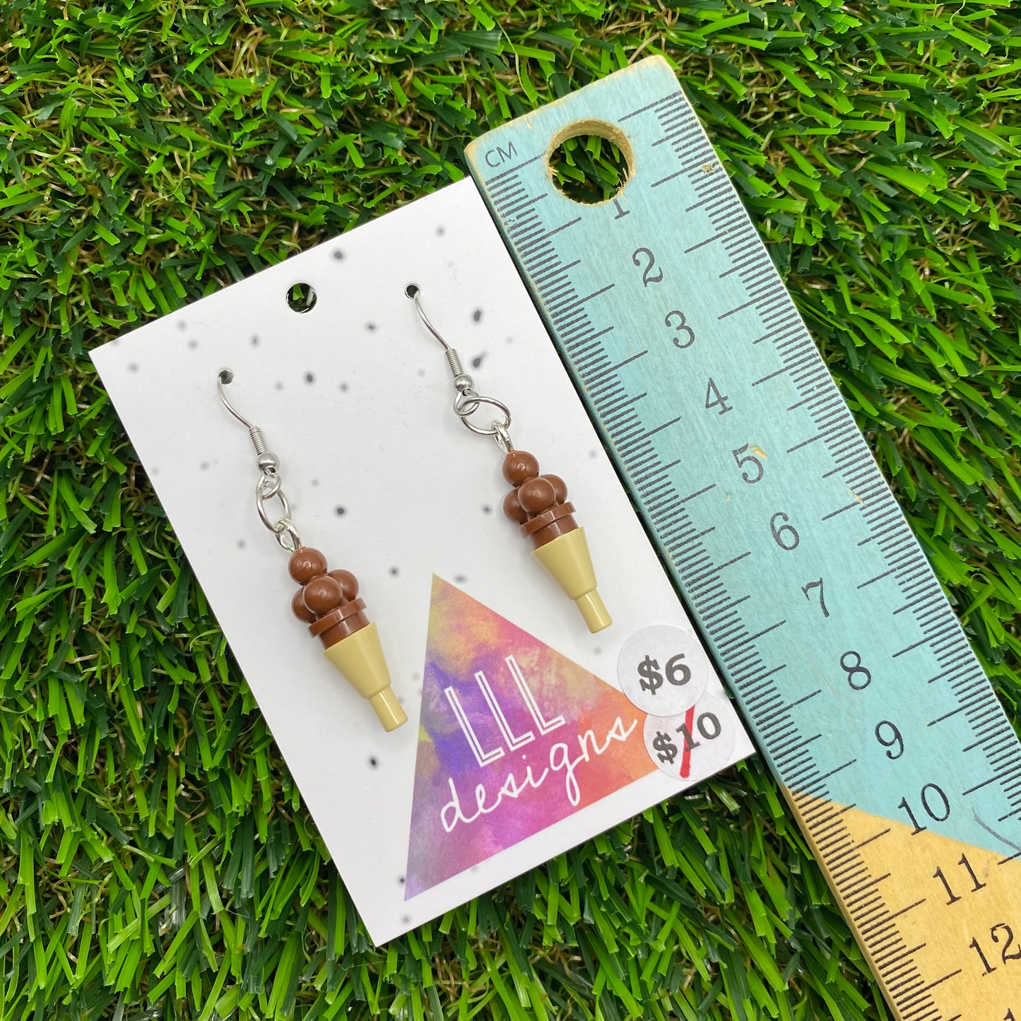 Ice Cream Brick Hooks Earrings - Chocolate - Super Lightweight!