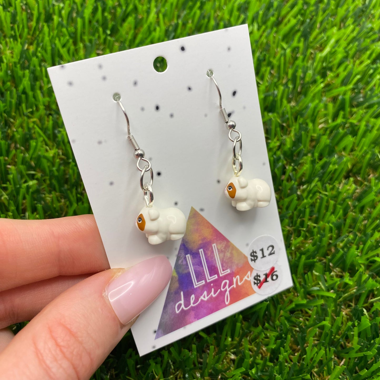 White And Brown Hamster/ Guinea Pig Brick Animal Earrings - Super Lightweight!
