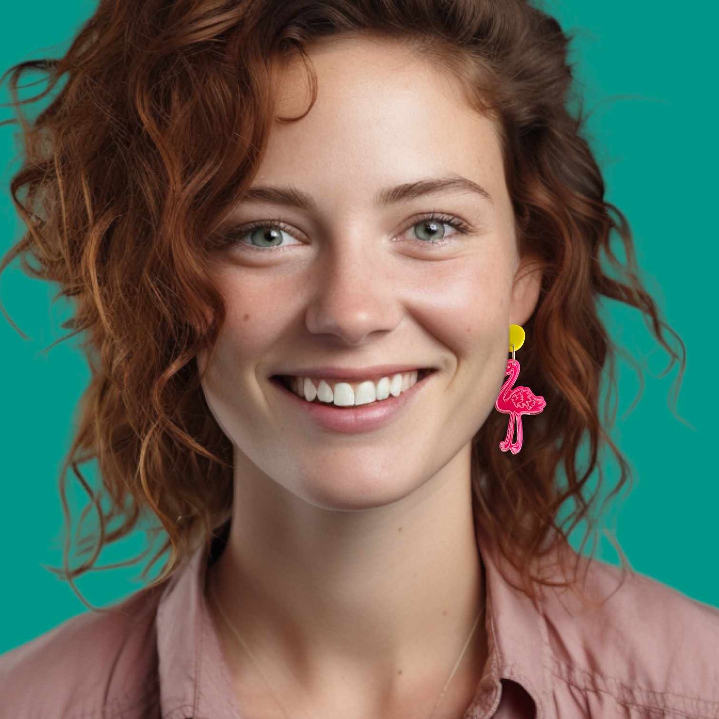 Fancy Flamingo Statement Dangle Earrings. 2 Layers of Acrylic Fabulousness - Neon Pink with Yellow Tops.