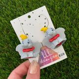 Brick Character Happy Flappy Elephant Dangle Earrings - Featuring Surgical Stainless Steel Silver Hoops!