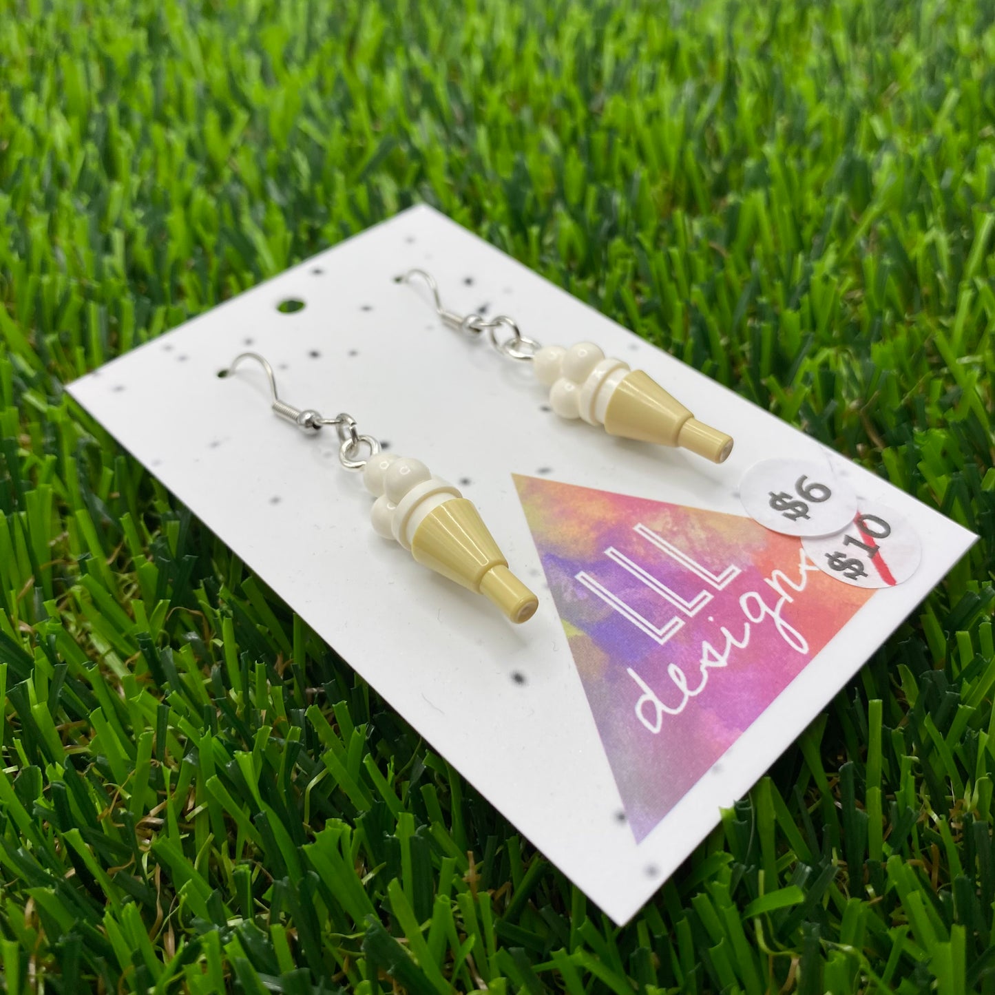 Ice Cream Brick Hook Earrings - Vanilla - Super Lightweight!