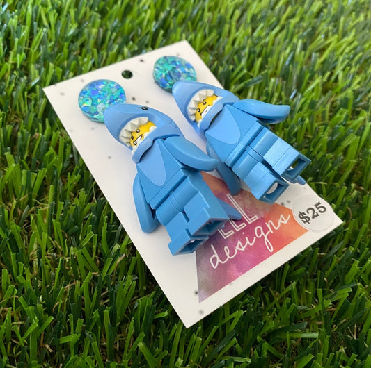 Shark Costume Brick Character - Featuring Blue Shatter Glitter Acrylic Tops!