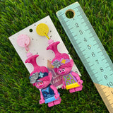 Brick Character Pink Girl Punk and Hippie Dangle Earrings - Featuring Pink and Yellow Glitter Tops!