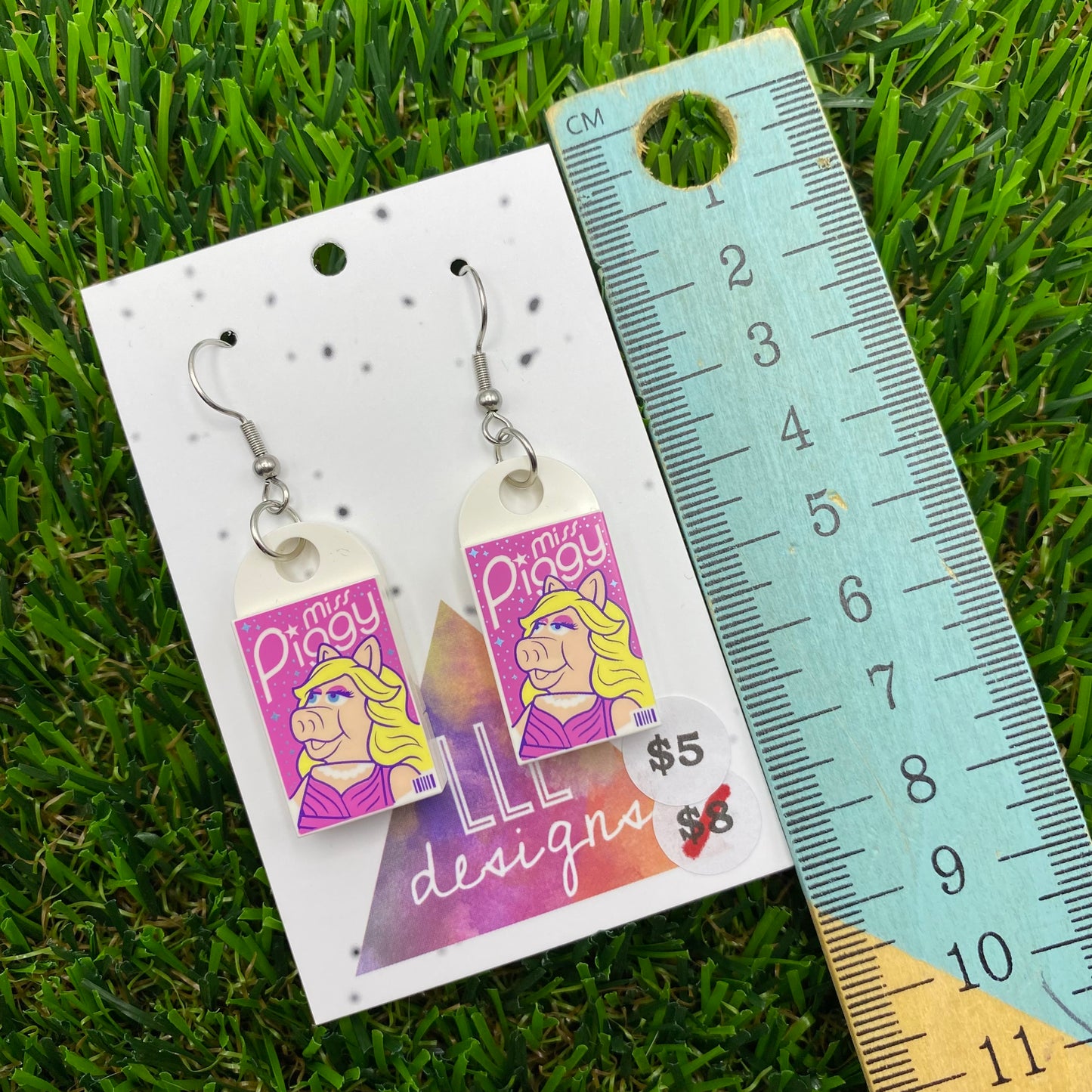 Famous Piggy Brick Hook Earrings - Printed Tile - Lightweight!