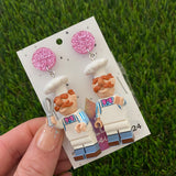 Brick Character Big Nose Chef Dangle Earrings - Featuring Pink Glitter Tops!