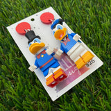 Brick Character Father and Son Ducks Dangle Earrings - Featuring Red Glitter Tops!
