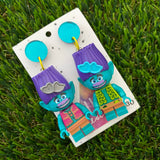 Brick Character Blue Boy Dangle Earrings - Featuring Blue Mirror Tops!