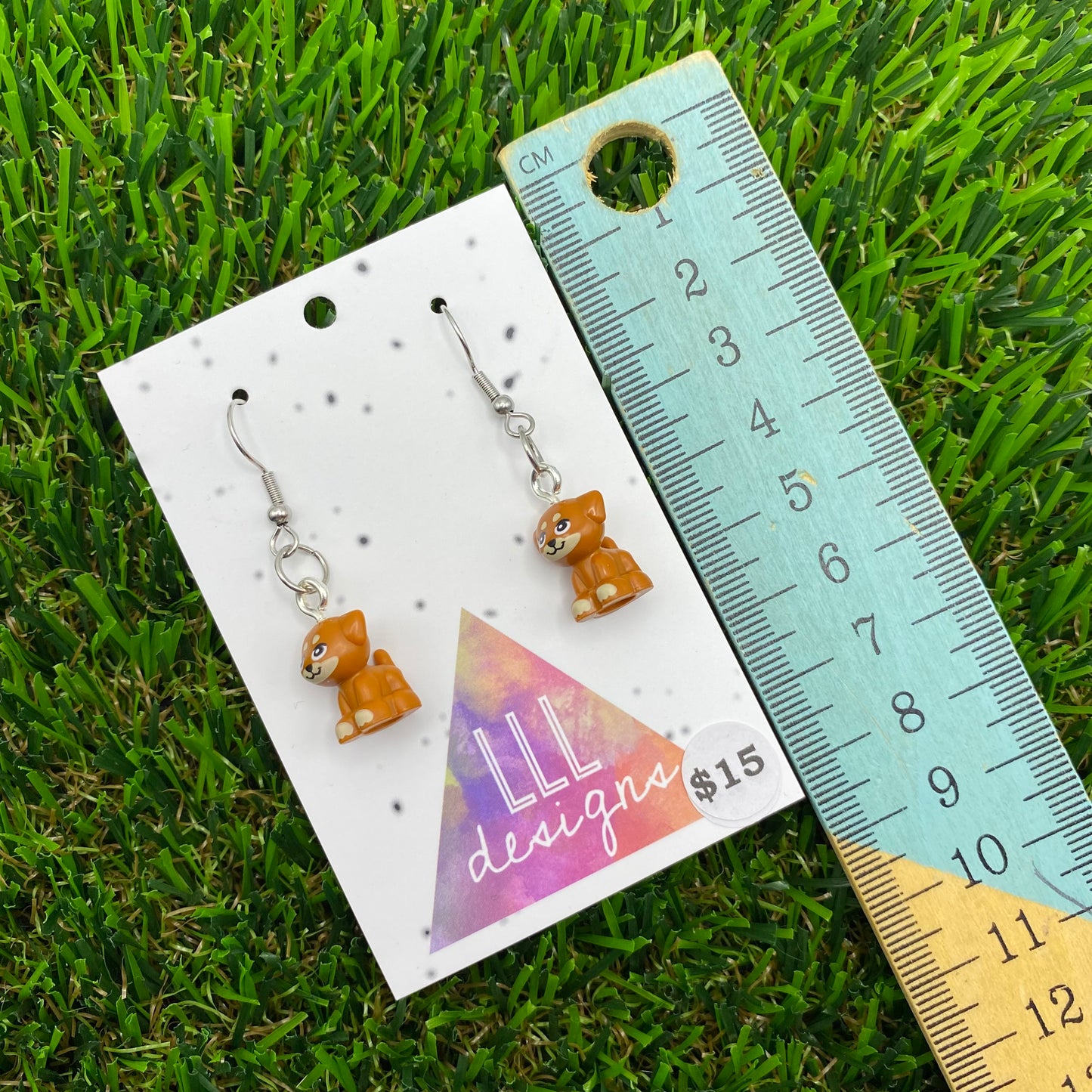 Small Caramel Dog Brick Animal Hook Earrings - Super Lightweight!