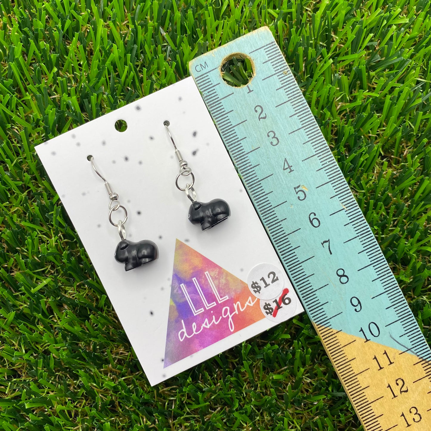 Black Hamster/ Guinea Pig Brick Animal Hook Earrings - Super Lightweight!