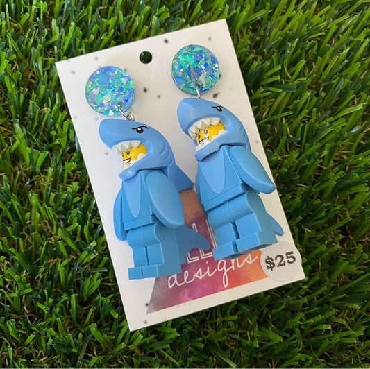Shark Costume Brick Character - Featuring Blue Shatter Glitter Acrylic Tops!