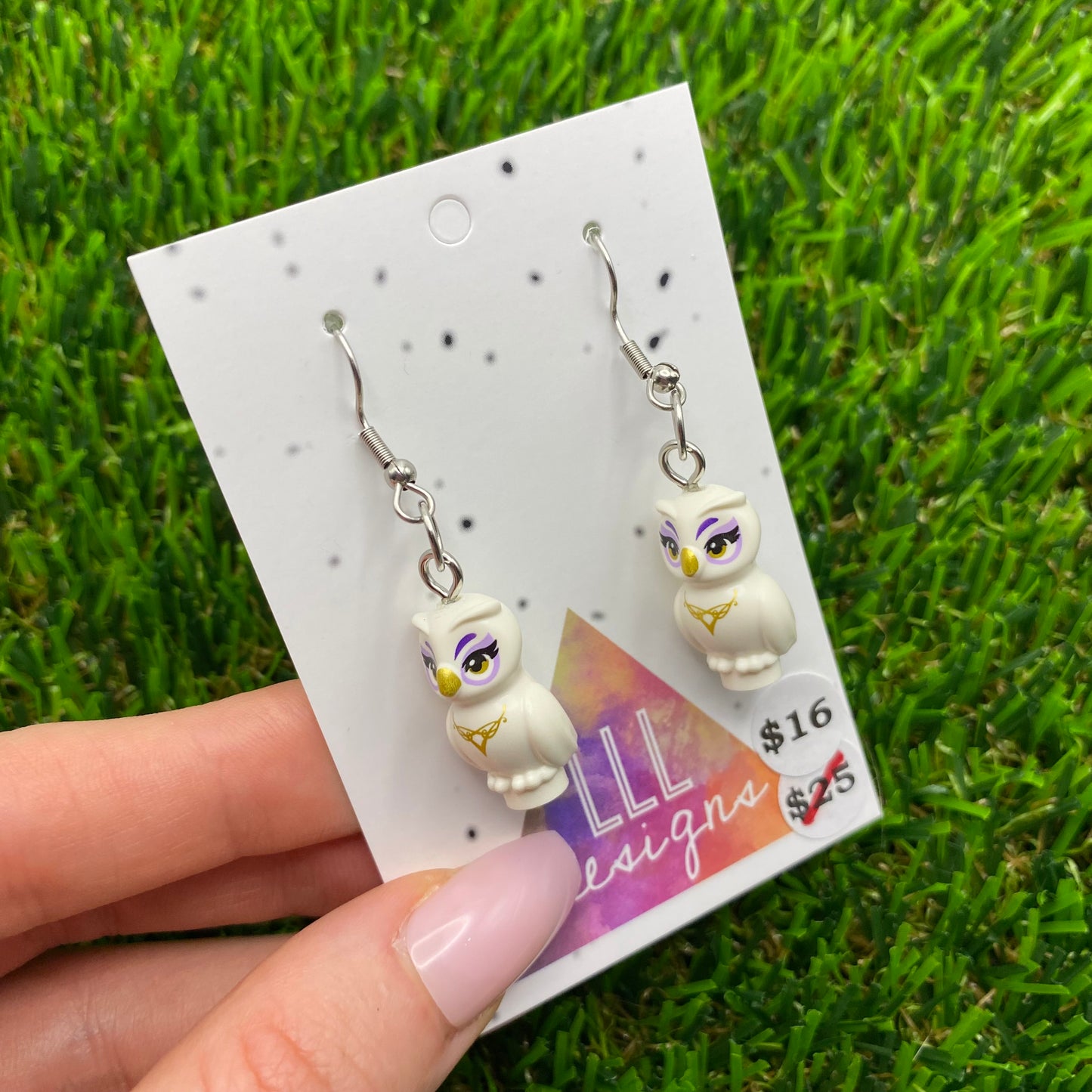 White Owl Brick Animal Hook Earrings - Lightweight!