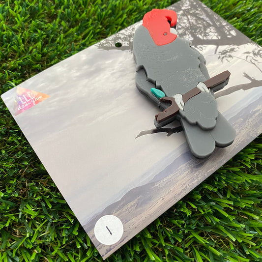 Imperfect Sale #1 Gang Gang Cockatoo Brooch - Detailed Hand Painted Acrylic Bird Brooch.