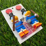 Brick Character Top Hat Duck Dangle Earrings - Featuring Red Fabric Tops!