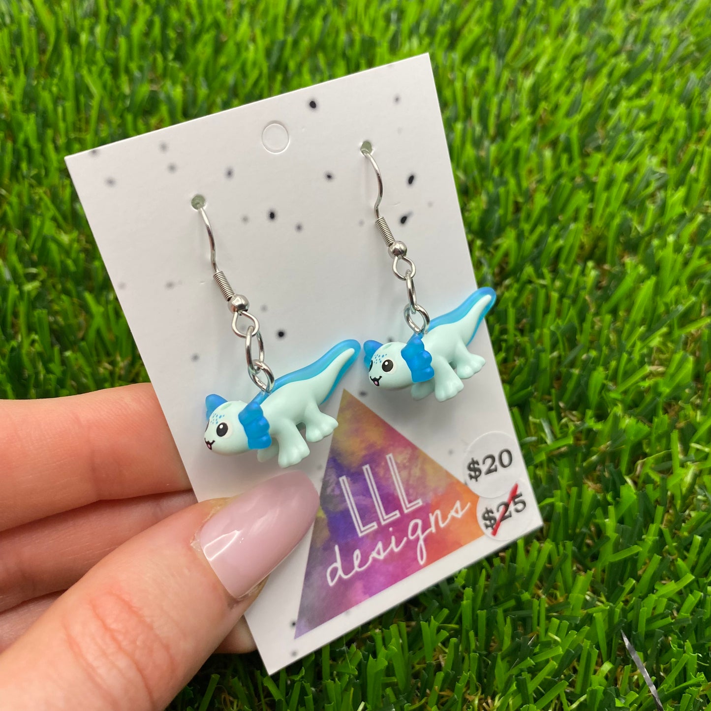 Blue Axolotl Brick Animal Hook Earrings - Super Lightweight!