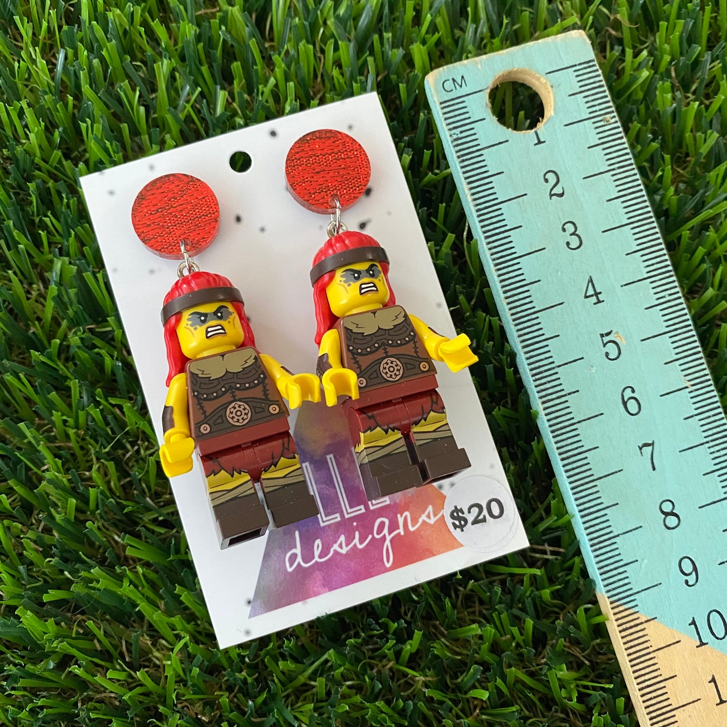 Red Warrior Woman Brick Character - Featuring Red Sparkly Tops!