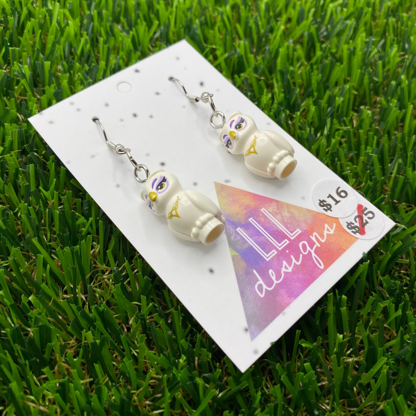 White Owl Brick Animal Hook Earrings - Lightweight!