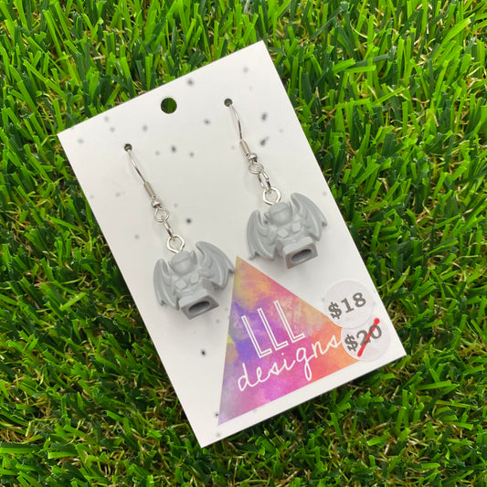 Grey Gargoyle Brick Animal Hook Earrings - Lightweight!