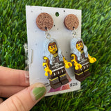 Warrior Cat Lady Brick Character with Additional Punk Cat Accessories - Featuring Brown Glitter Tops!