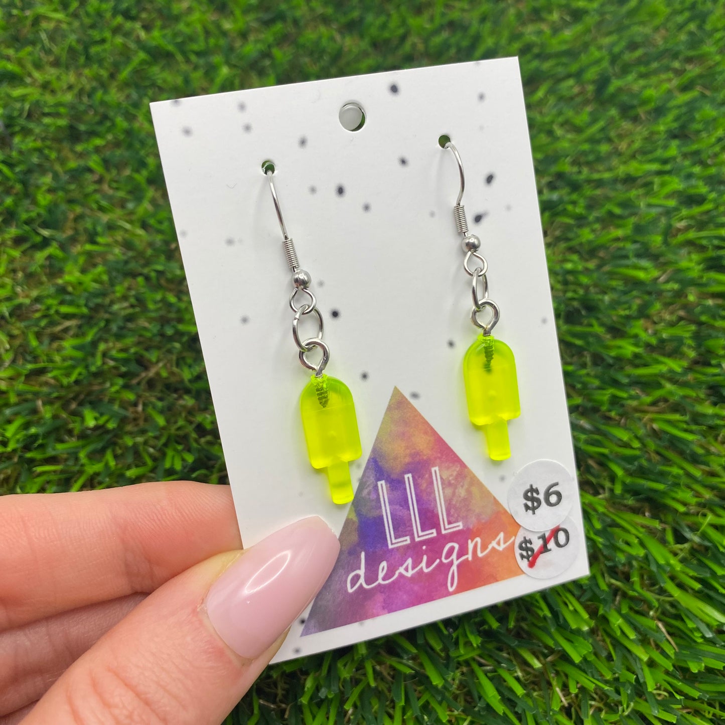 Icy Pole Brick Hook Earrings - Neon Yellow - Super Lightweight!