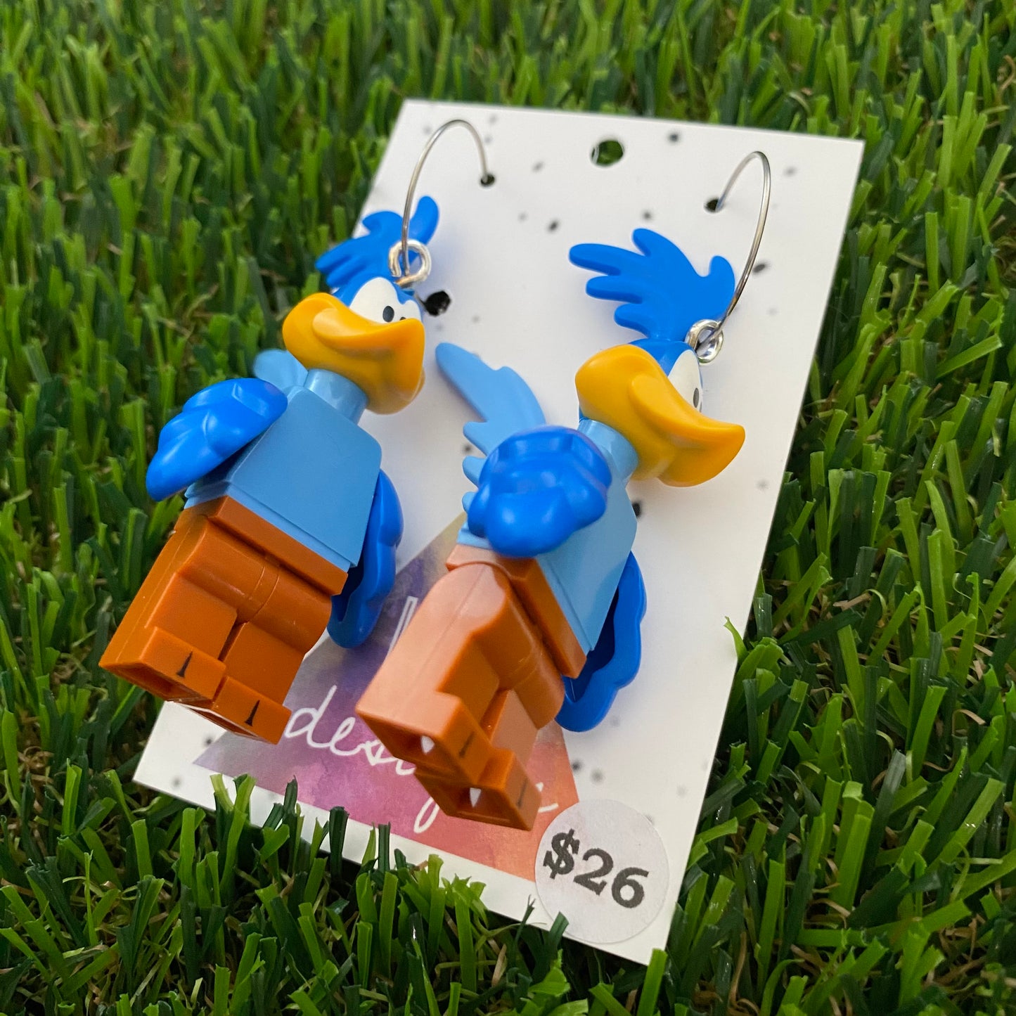 Brick Character Street Bird Earrings - Featuring Surgical Stainless Steel Silver Hoops!