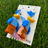 Brick Character Street Bird Earrings - Featuring Surgical Stainless Steel Silver Hoops!