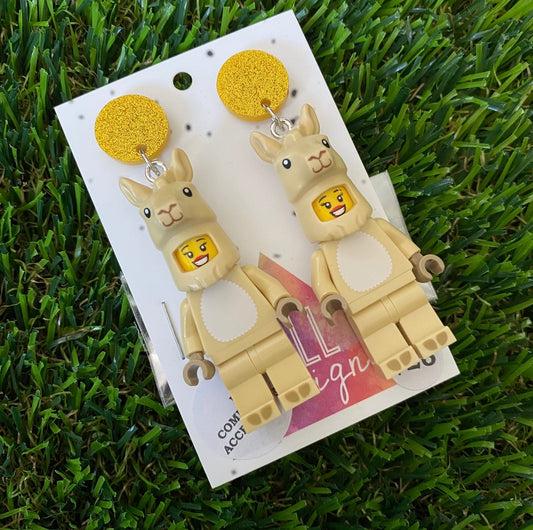 Llama/Alpaca Costume Brick Character With Carrot Accessory - Featuring Yellow Glitter Acrylic Tops!