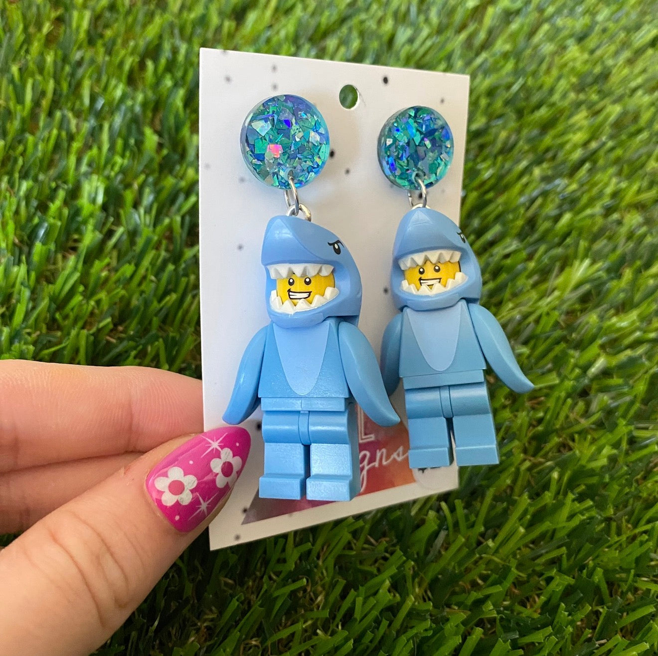 Shark Costume Brick Character - Featuring Blue Shatter Glitter Acrylic Tops!